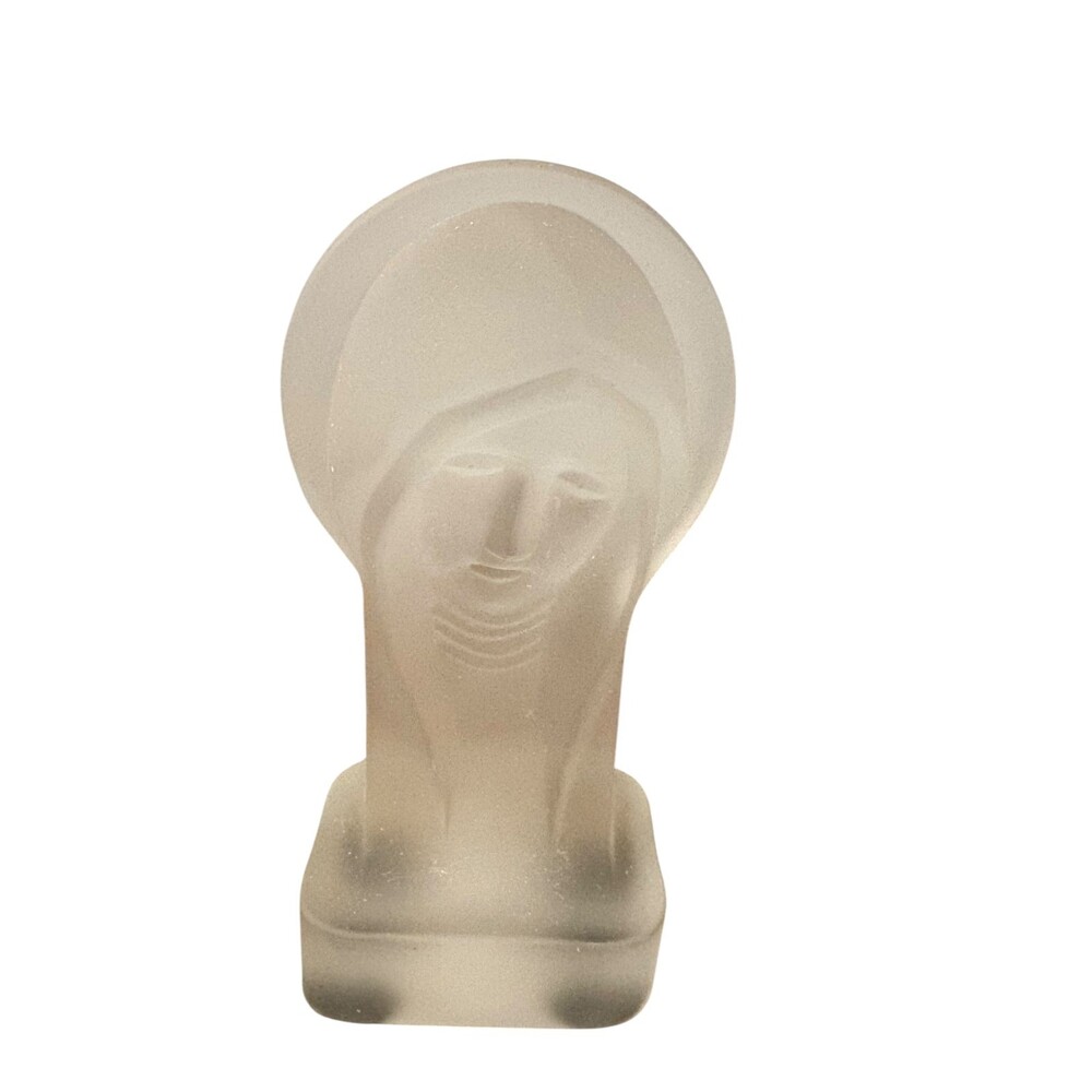 Vintage Frosted Glass Virgin Mary Figurine Statue – Unsigned Religious Décor